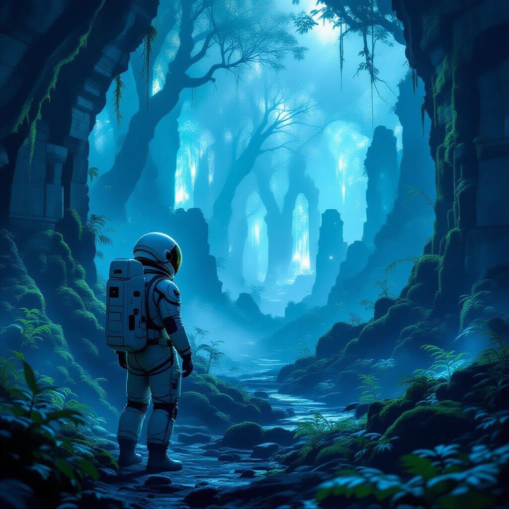 Astronaut Discovers Bioluminescent Alien Forest