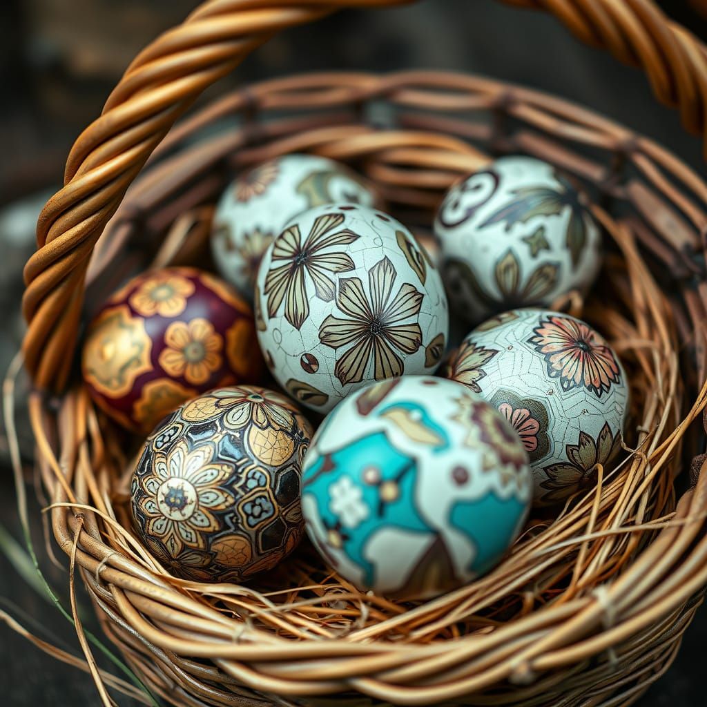 Vibrant Easter Egg Wreath in Hyperrealistic Style