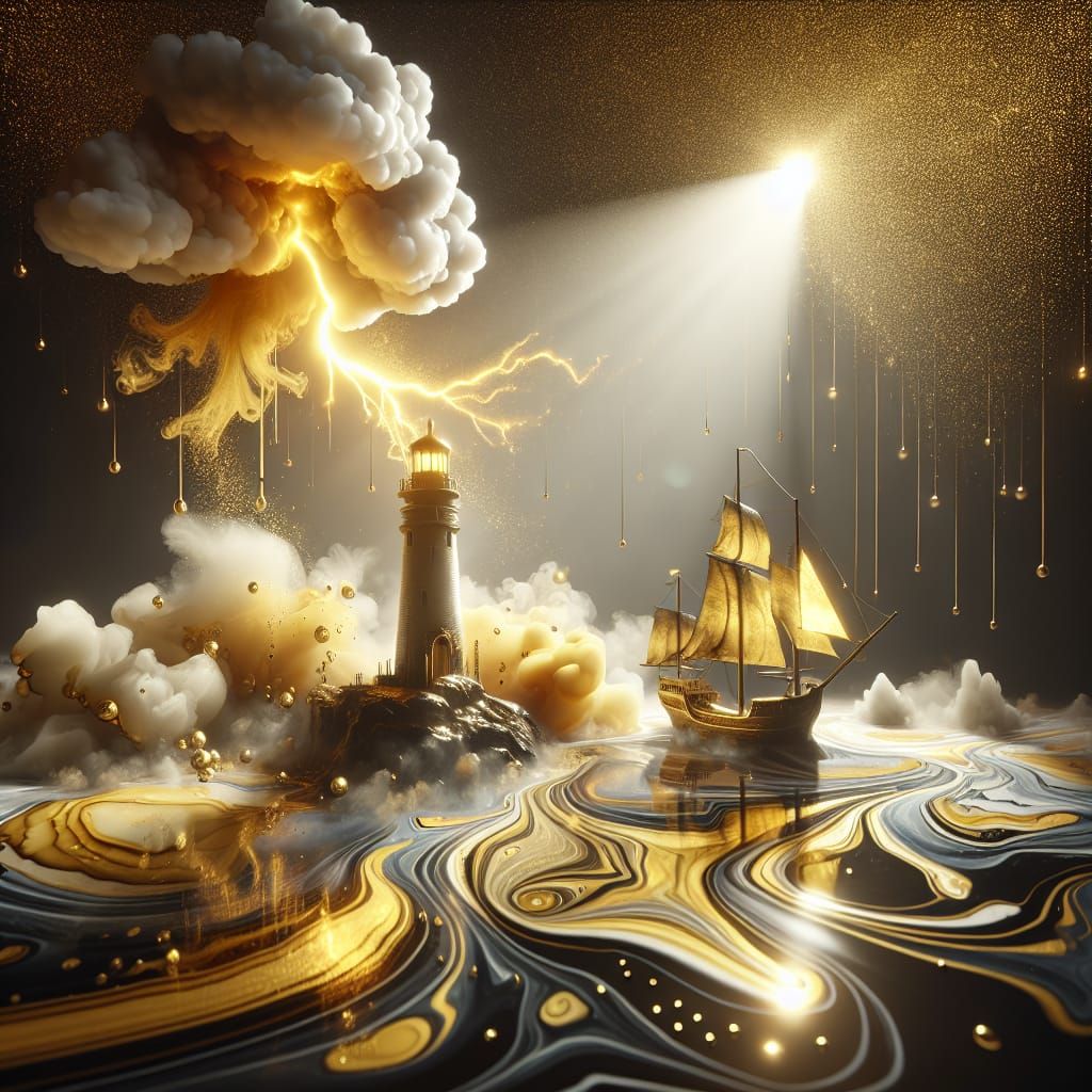 Golden Lighthouse Concept Art with Ebru Marbling