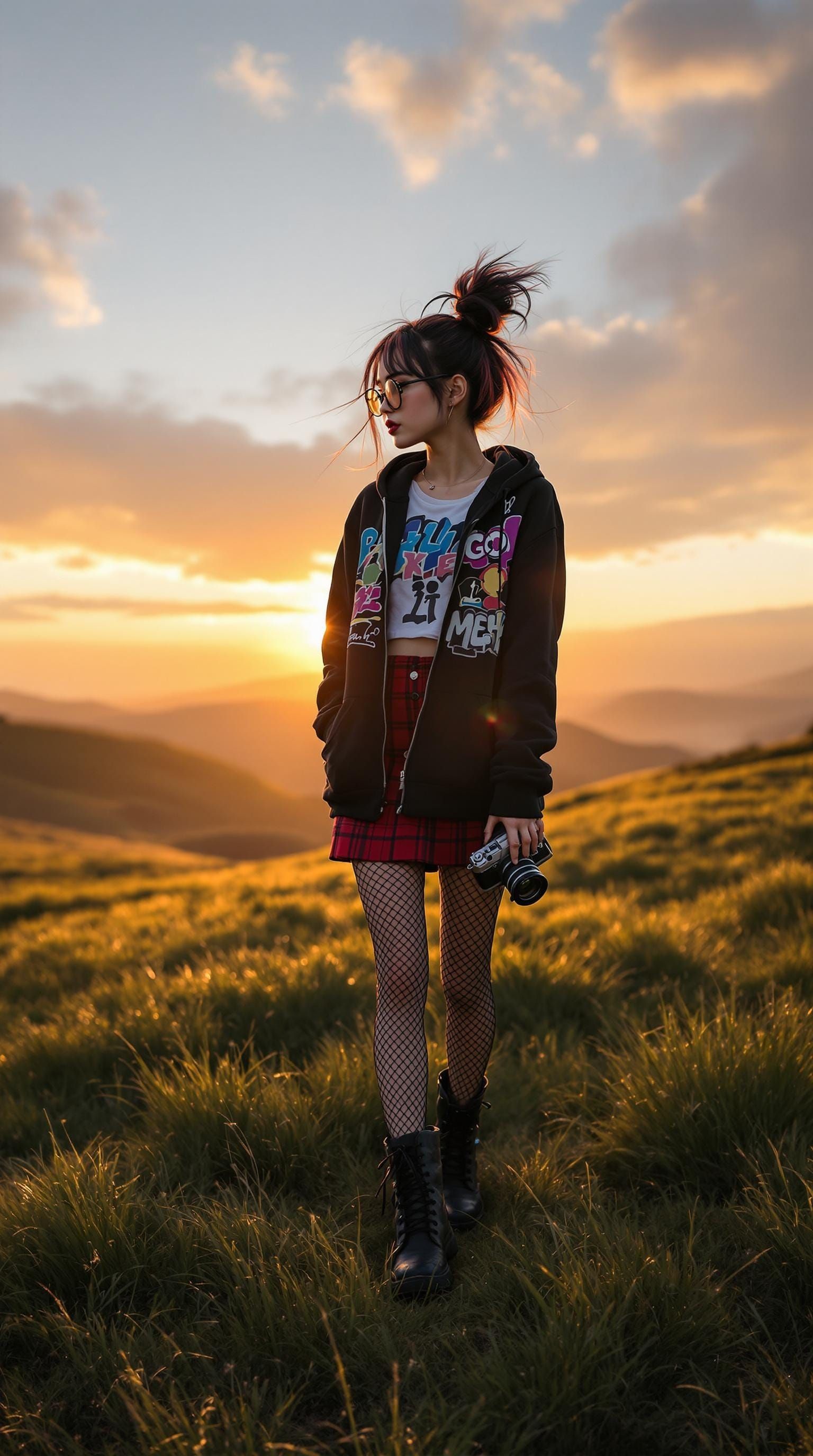 Edgy Asian Emo Woman Captured in Sunrise Glory