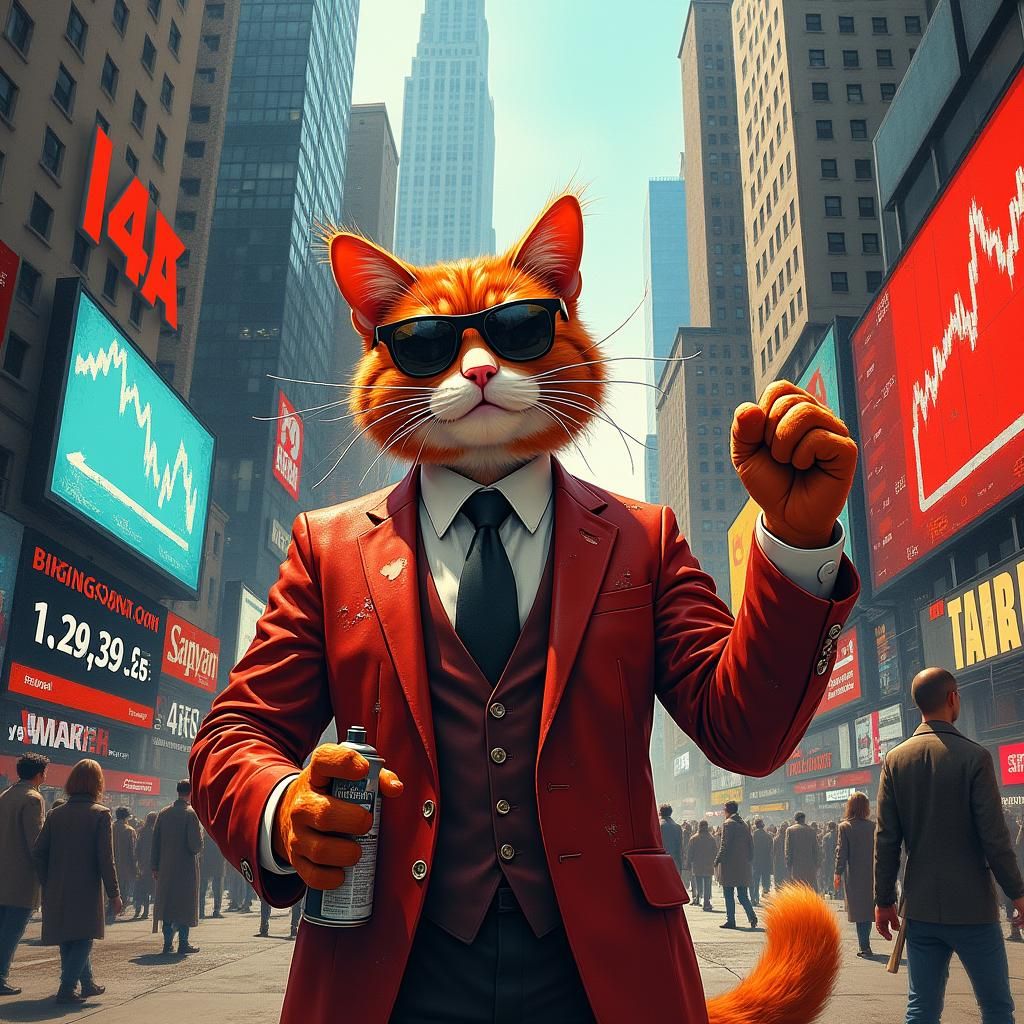 Red Cat Banker in Abstract Expressionist Style