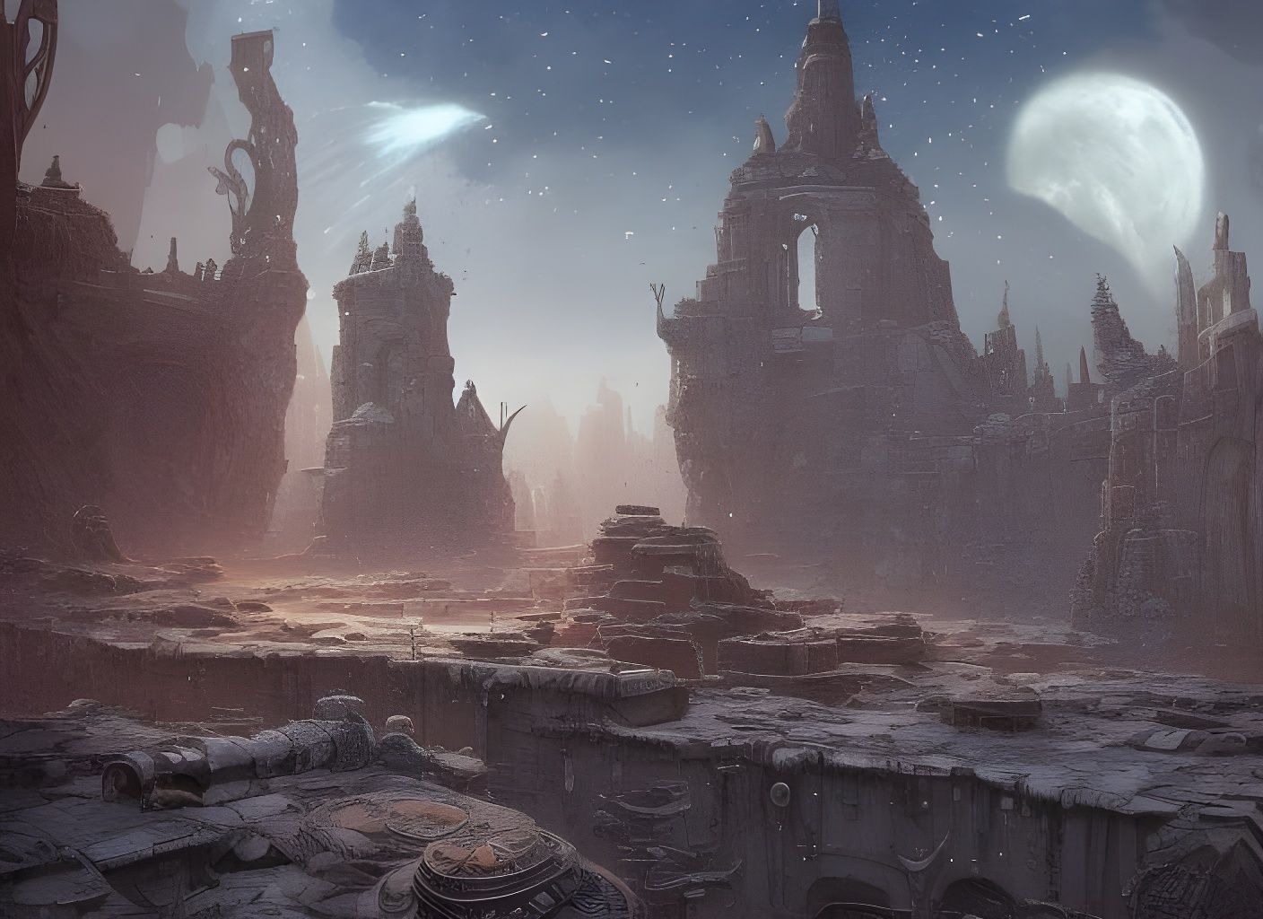 Frozen Desert Cityscape in Lovecraftian Watercolor Style