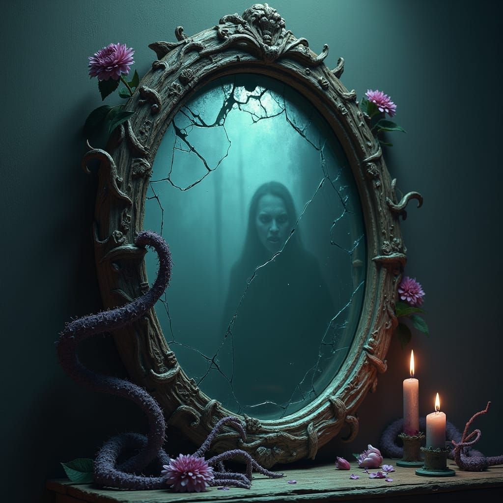 Haunting Ancient Mirror with Malevolent Energy