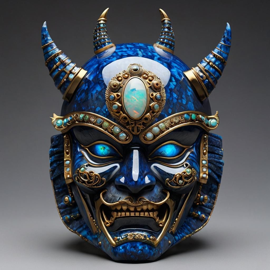 Opal Samurai Mask with Sapphire Eyes