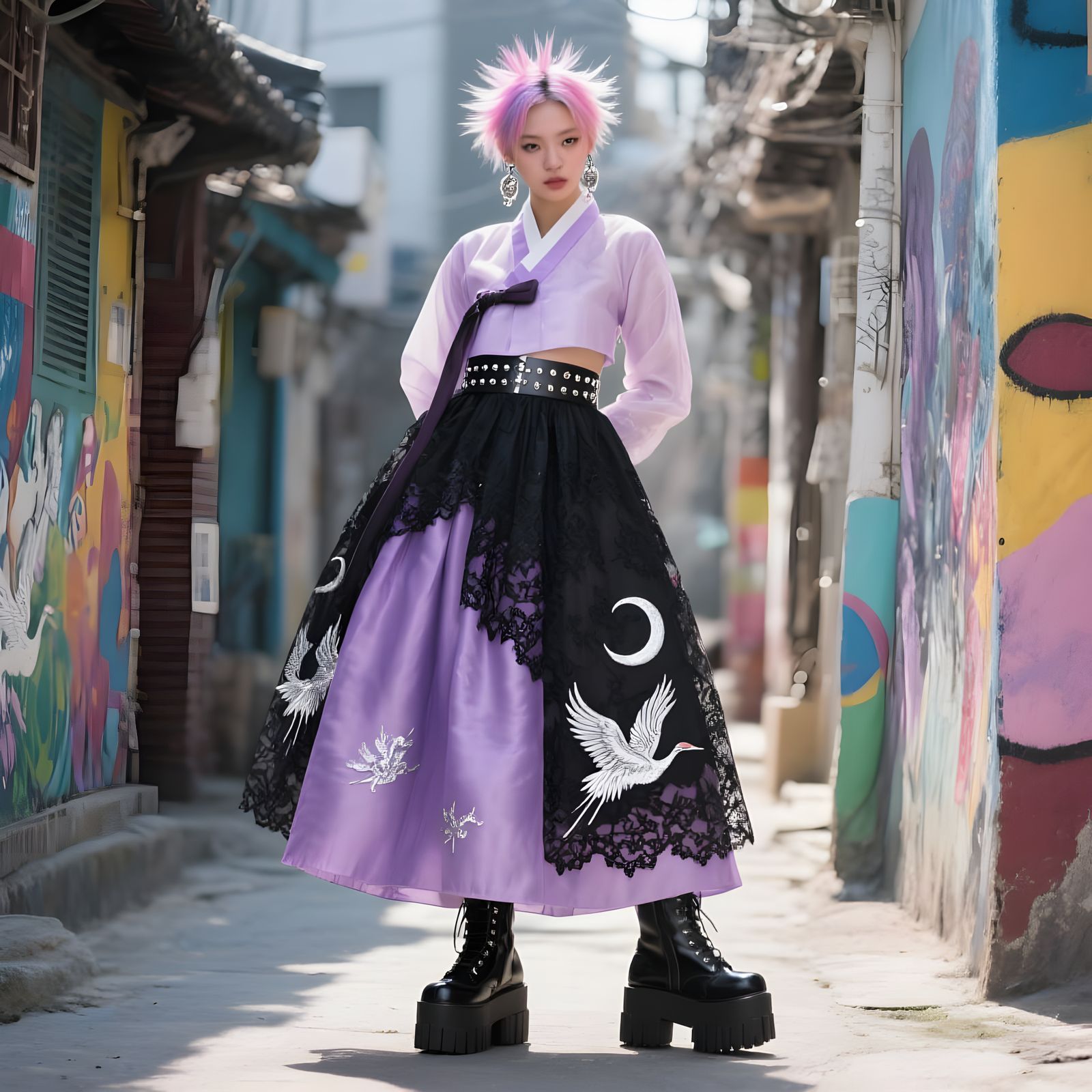 Pastel Goth Hanbok Fashion in Seoul Alley
