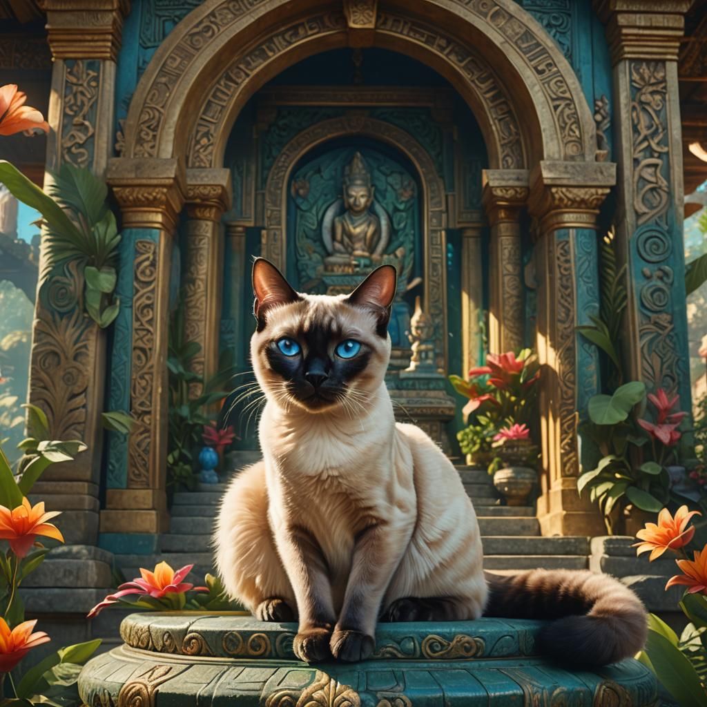 Regal Siamese Cat Portrait with Mystical Aura