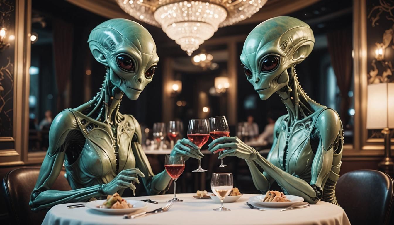 Romantic Alien Couple on Date Night, Digital Art
