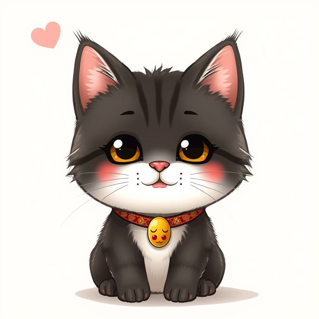 Anthropomorphic Cat in Kawaii Style