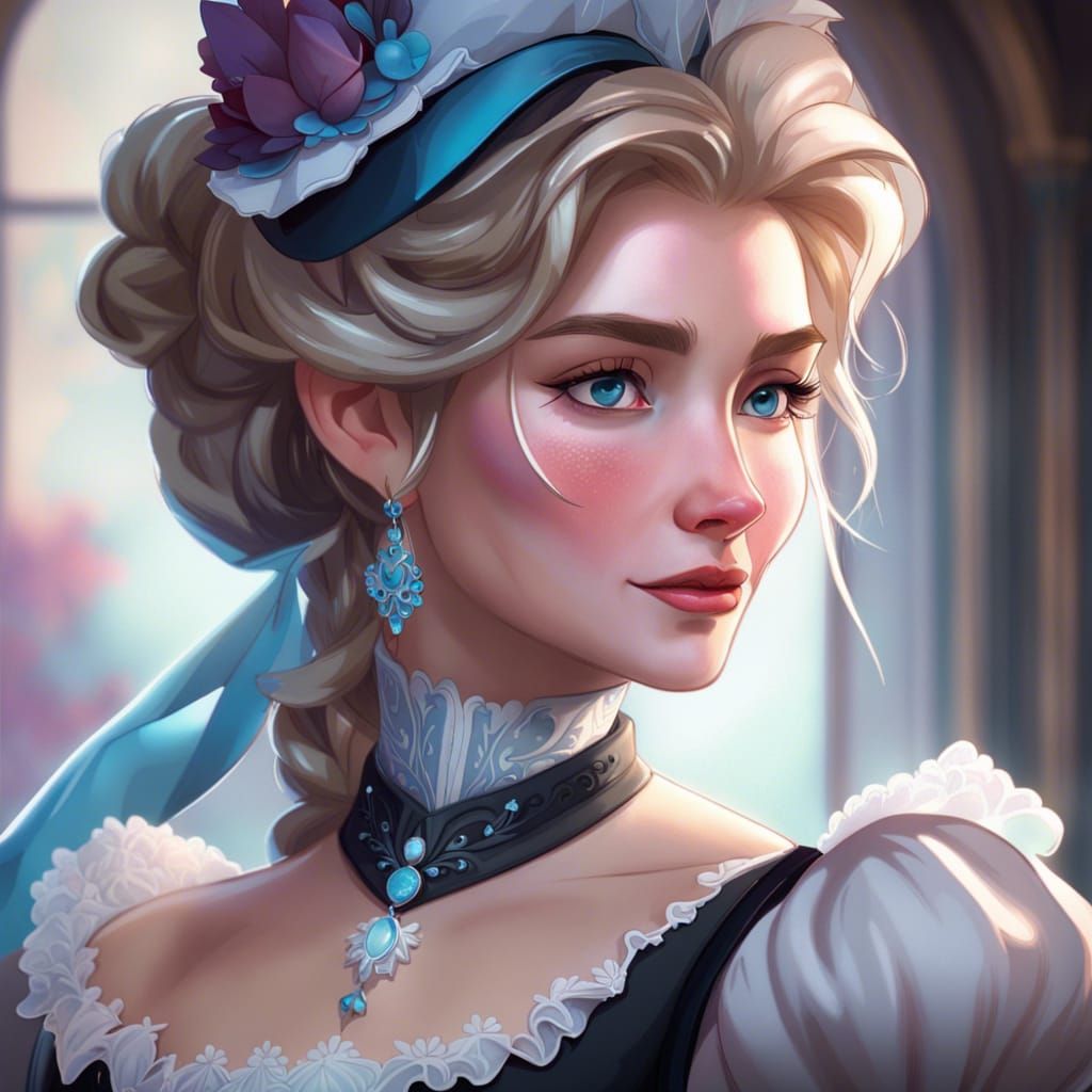 Elsa as Victorian Maid in Anime Style