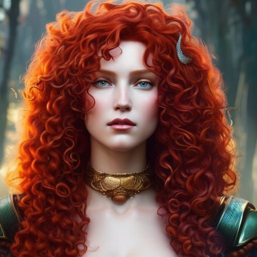 Hyperdetailed Portrait of Princess Merida in Art Nouveau Sty...