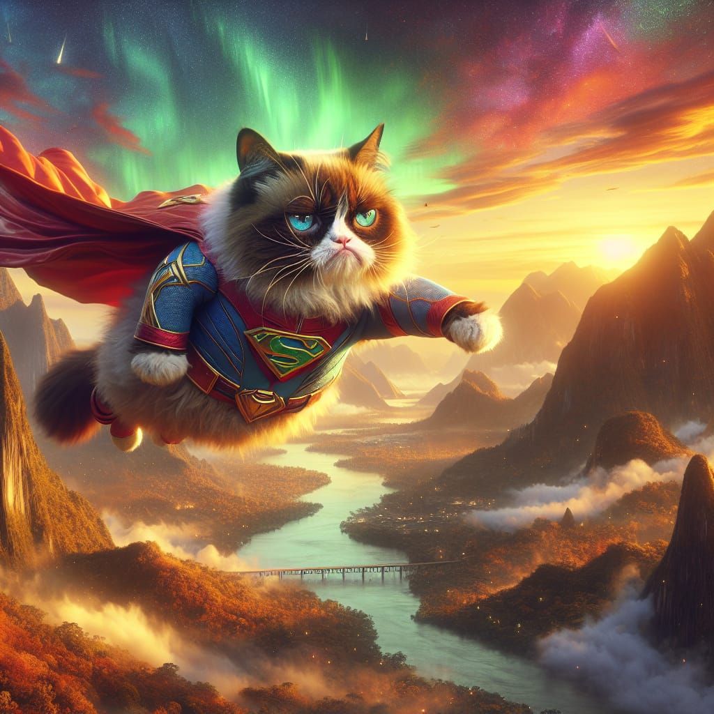 Grumpy cat as superman