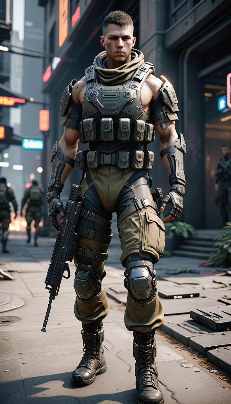 Unreal Engine beautiful detailed photorealistic soldier full...
