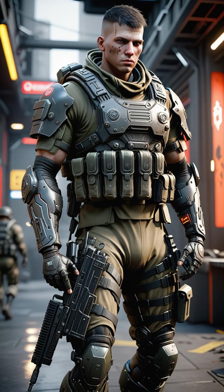 Unreal Engine beautiful detailed photorealistic soldier full...
