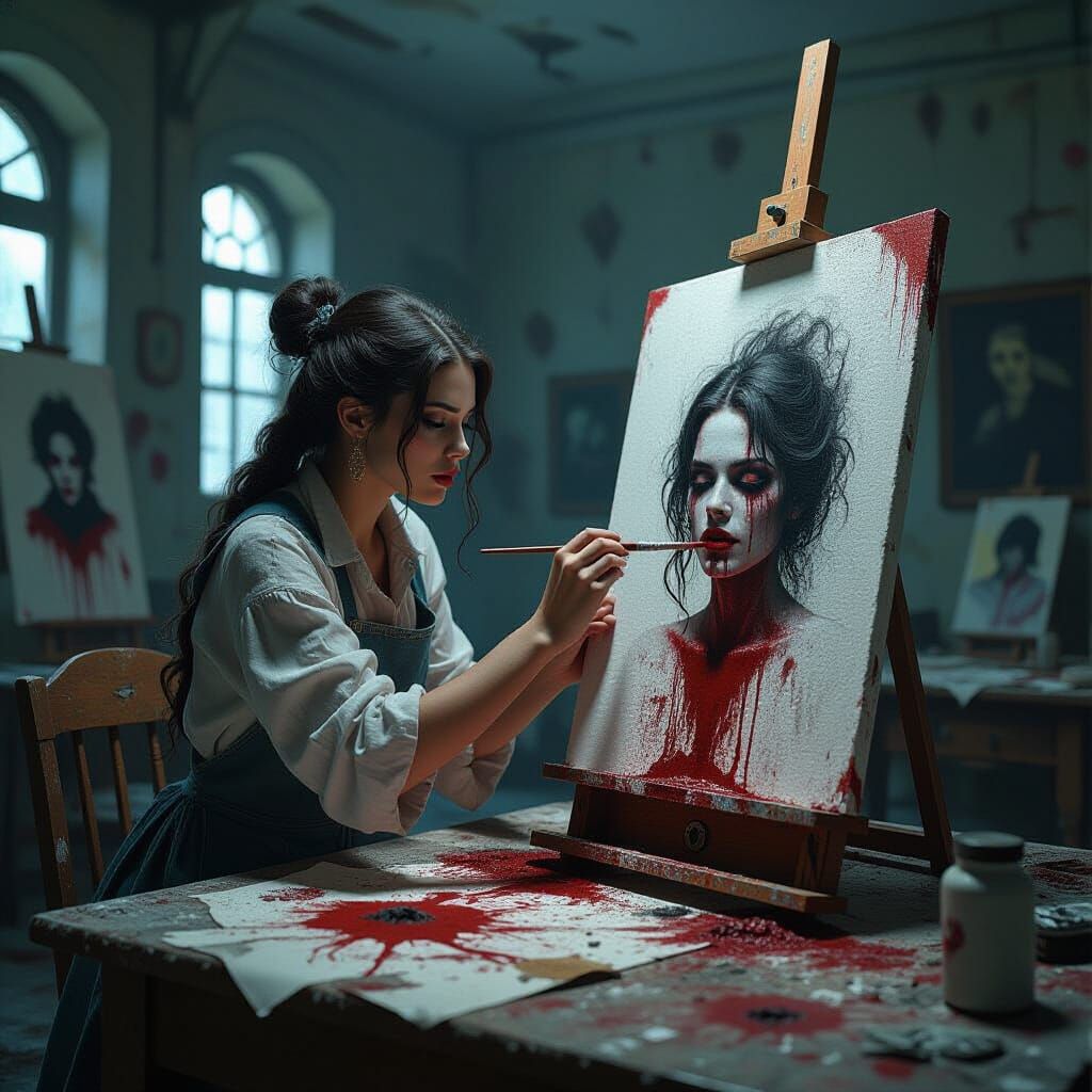 Malkavian Artist's Portrait of Madness in Dark Fantasy Style