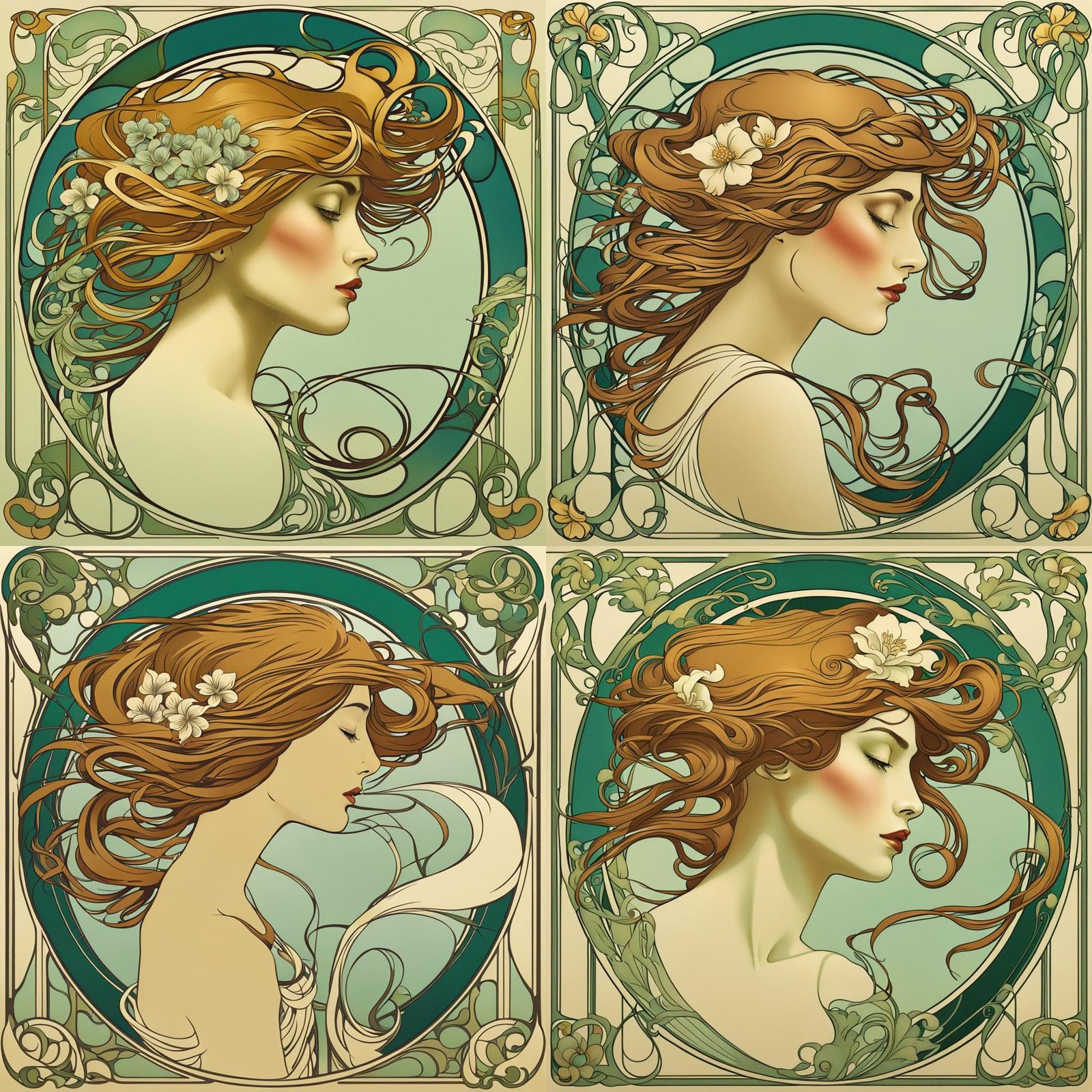 Art Nouveau Flowing Hair Illustration
