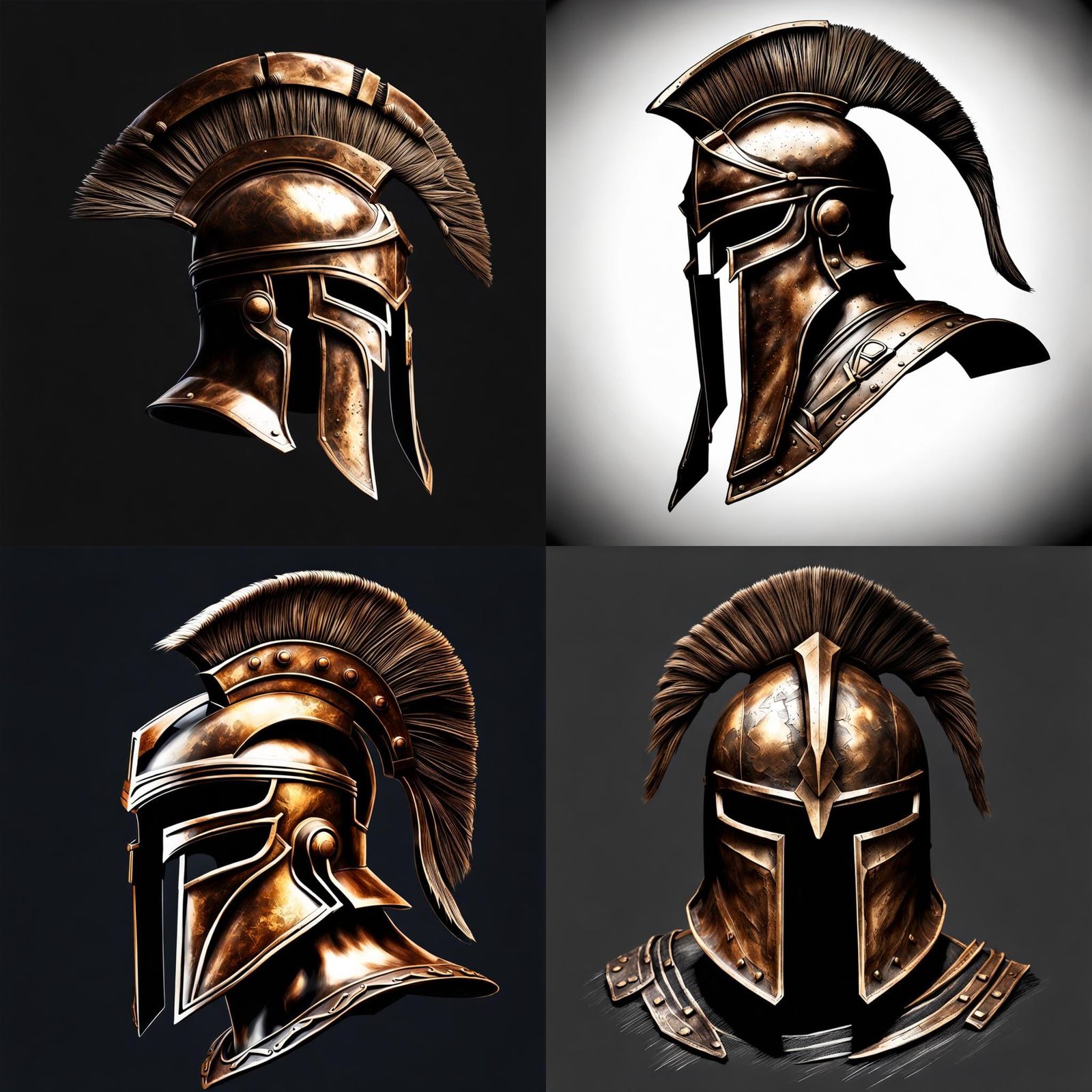 Bronze Spartan Helmet: Detailed Battle-Worn Sketch