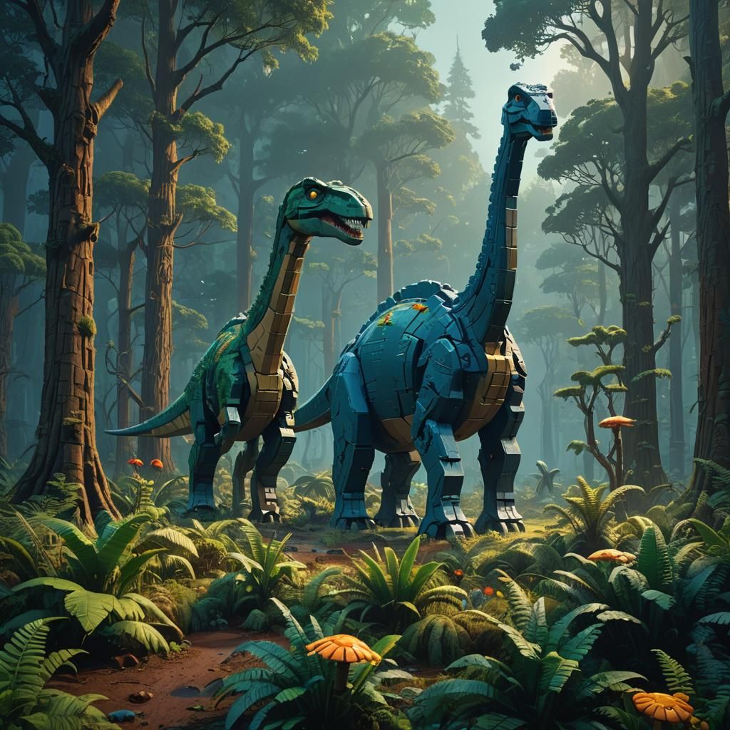 Lego Brachiosaurus in Prehistoric Forest