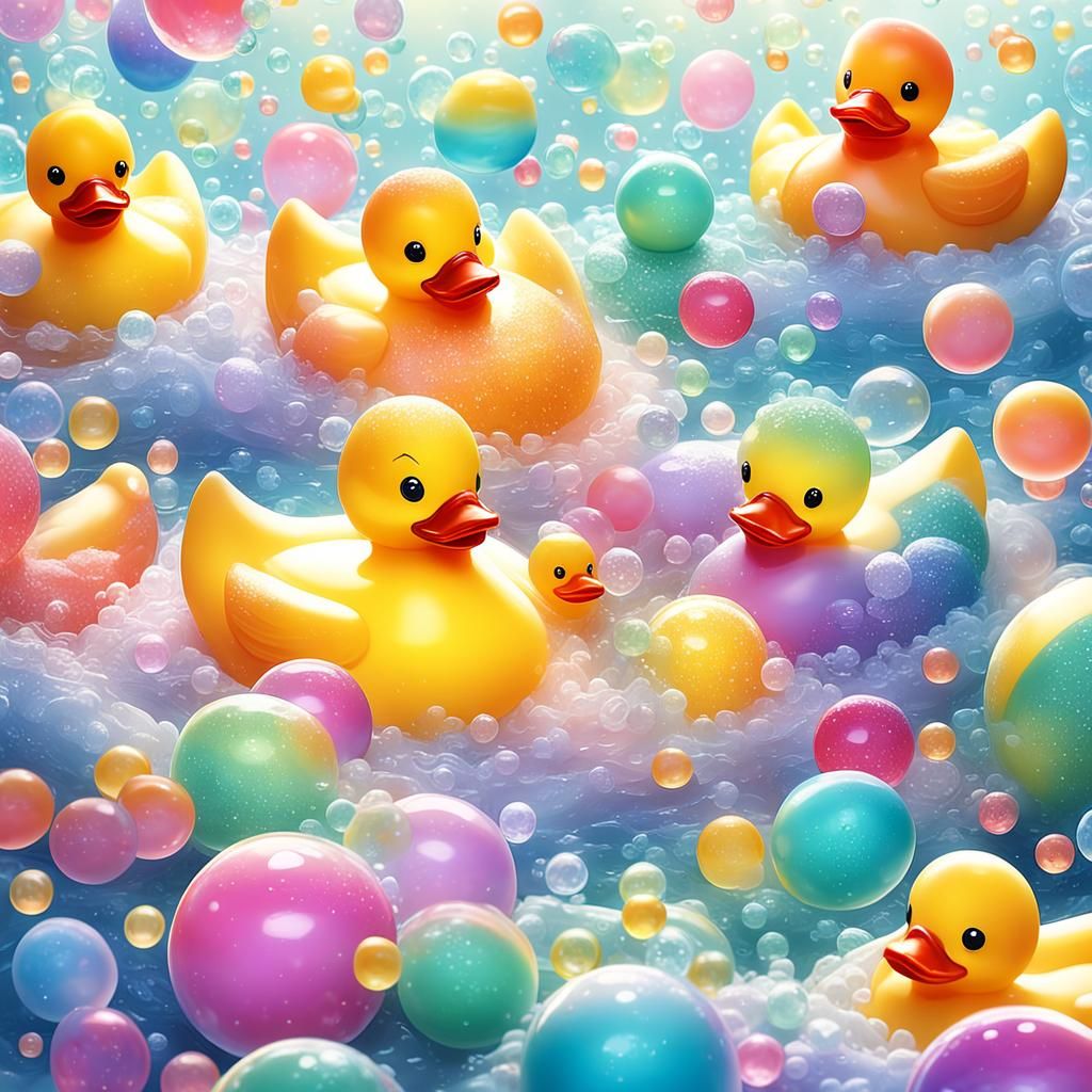 Pastel Rubber Duckies in Dreamy Soap Bubbles