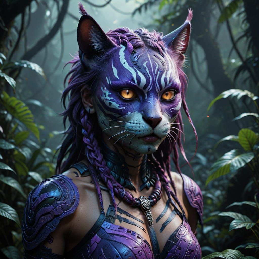 Glowing Werecat Emerges from Dark Jungle