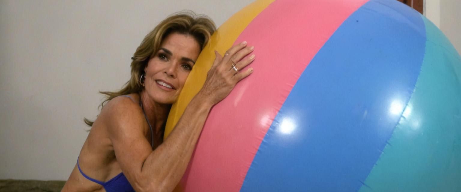 Woman with Beach Ball on Sunny Day