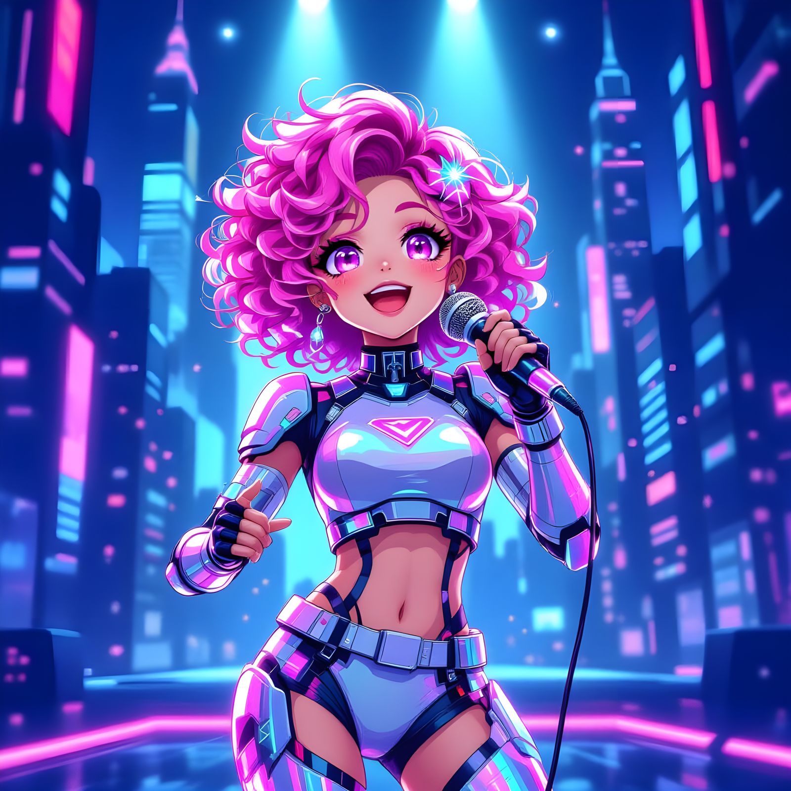 Anime Android Pop Star Concert in Neon City