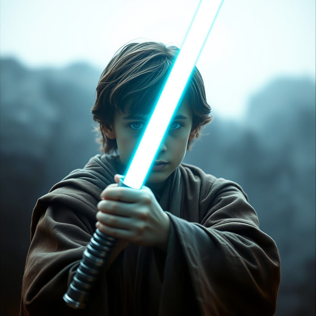 Jedi Knight with Lightsaber in Cinematic Style