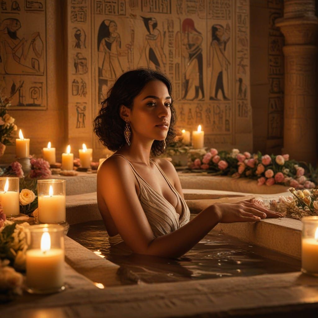 Egyptian Woman's Bath in Cozy Temple Setting