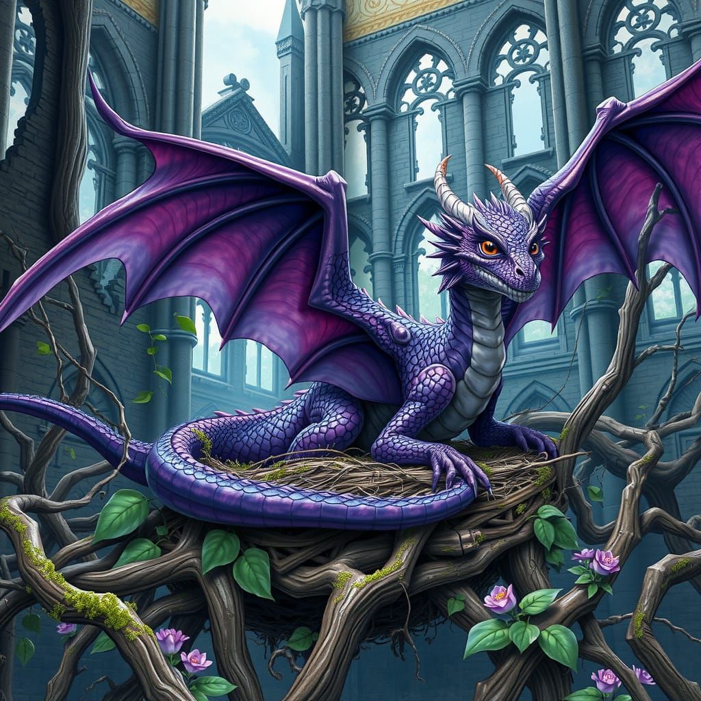 Majestic Purple Dragon Reclaims Hogwarts Castle