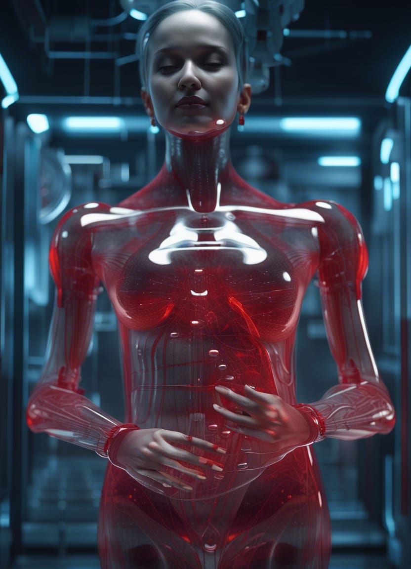 Futuristic Transparent Woman in Sci-Fi Laboratory