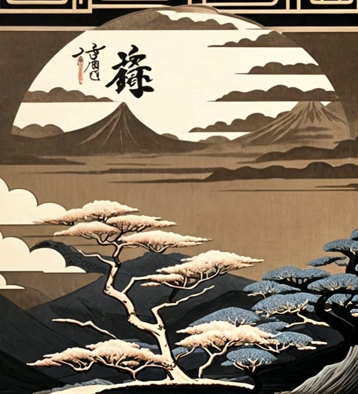 Ukiyo-e Dreamscape: Flying Figures in Oriental Style