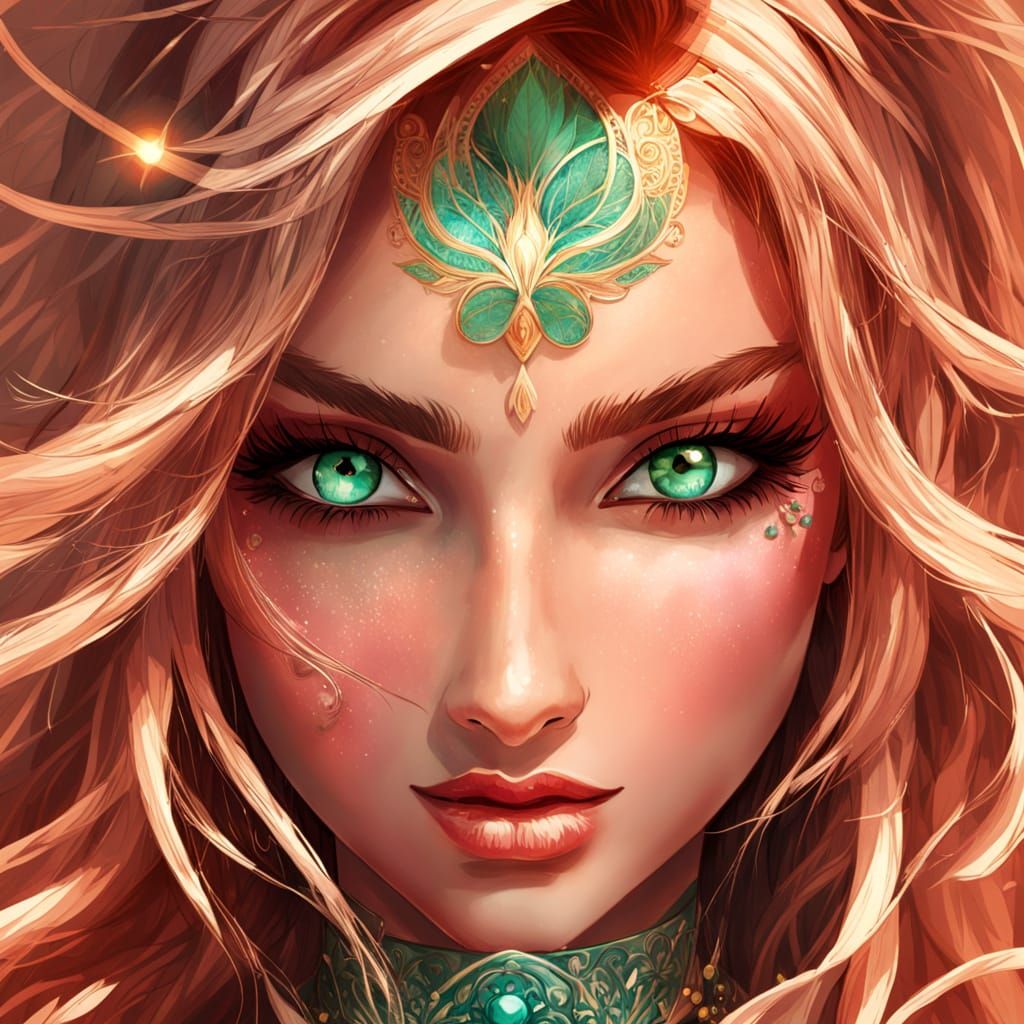 Glamorous Indian Goddess with Soft Features and Golden Skin