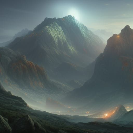 Ethereal Misty Peak in Deep Fantasy Color
