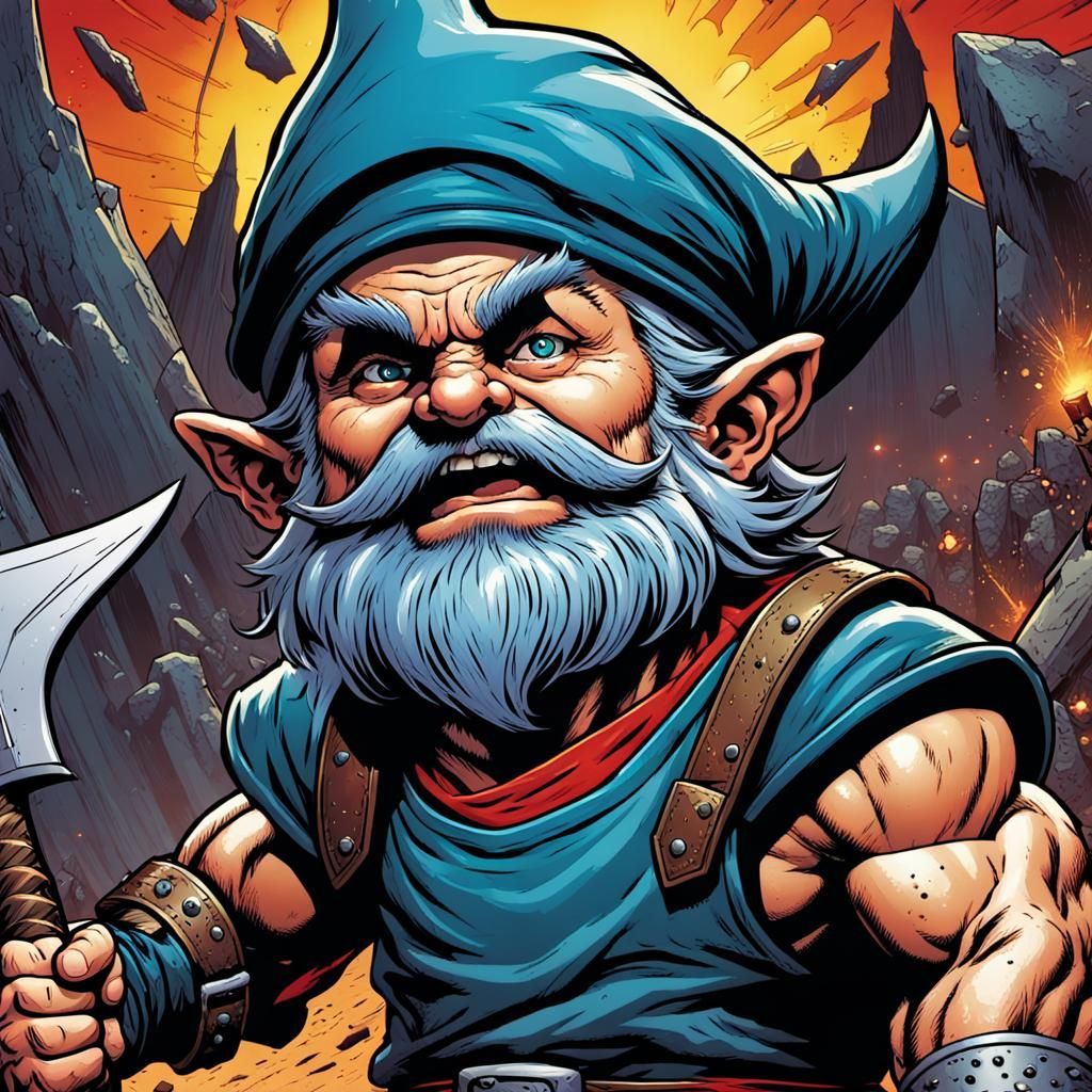 Gnome Warrior with Axe in Comic Book Style
