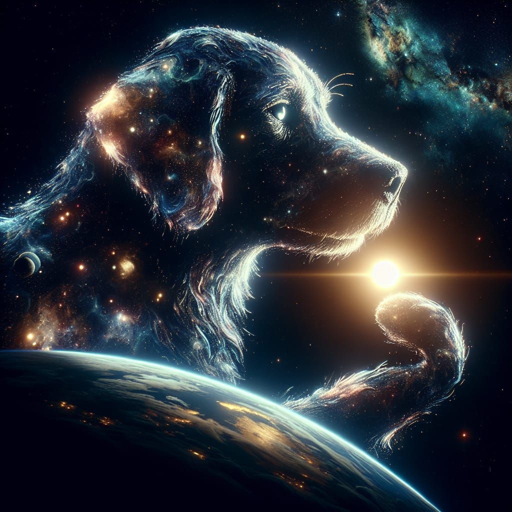 Celestial Dog Nudging the Sun: A Cinematic Masterpiece