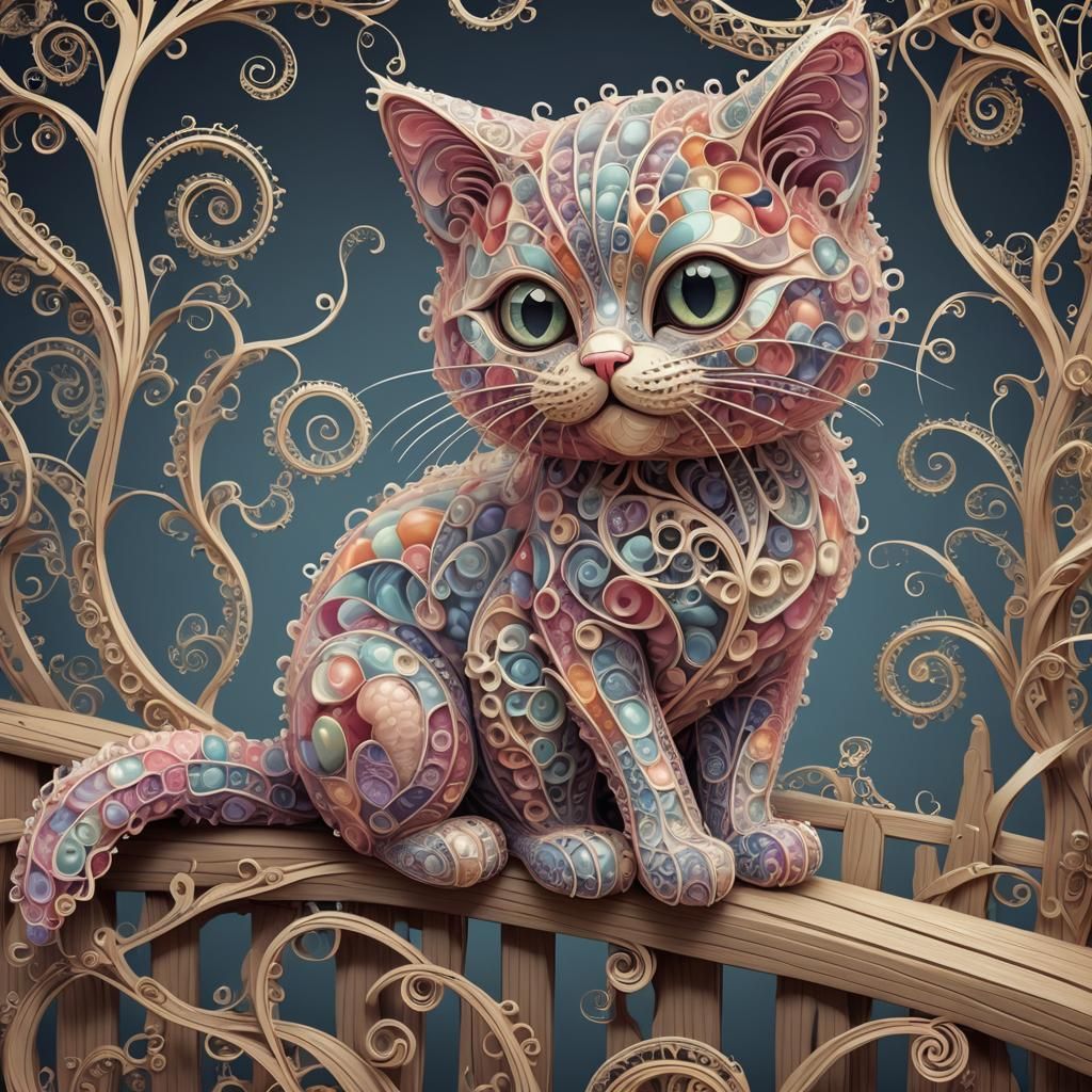 Abstract Jelly Cat on Fence with 3D Shading