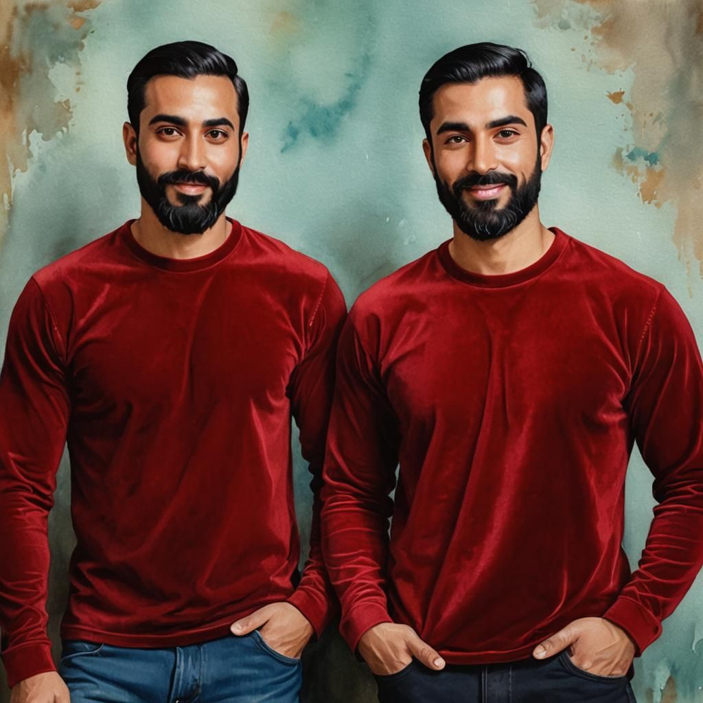 Handsome Men in Velvet, Watercolor-Style Portrait