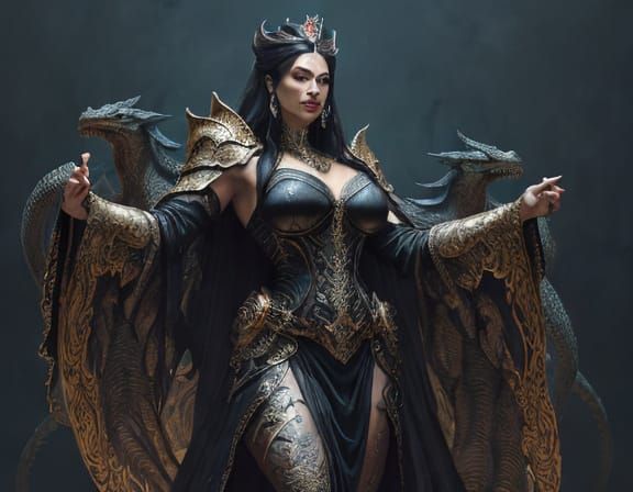 Regal Fantasy Warrior Surrounded by Luminous Dragons in Epic...