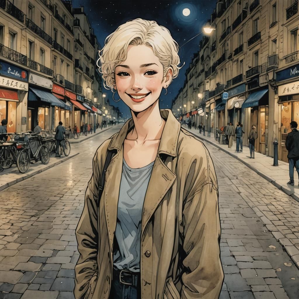 Paris Night Scene in Anime Comic Style