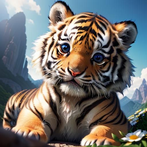 Playful Tiger Cubs in a Spring Landscape