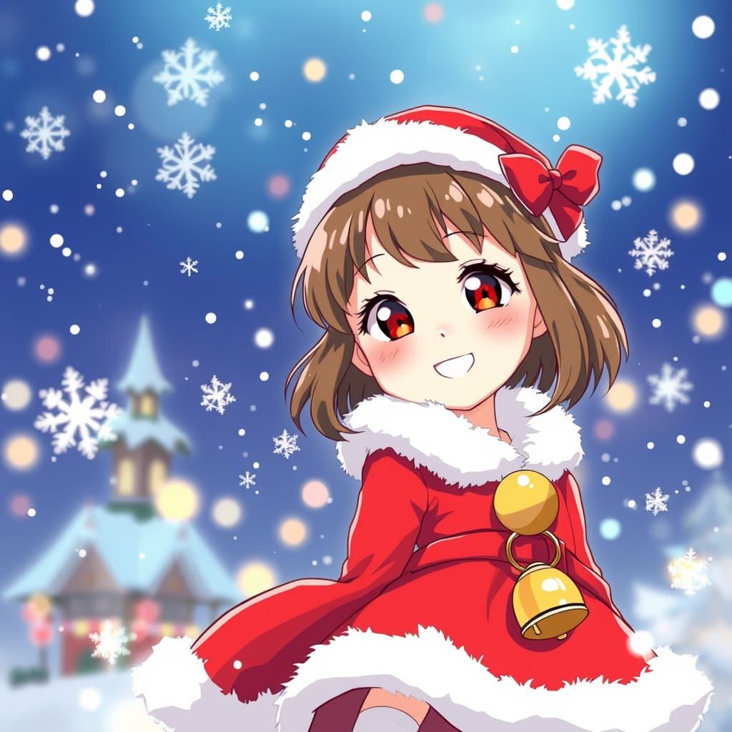 Anime Christmas Girl in Whimsical Winter Wonderland