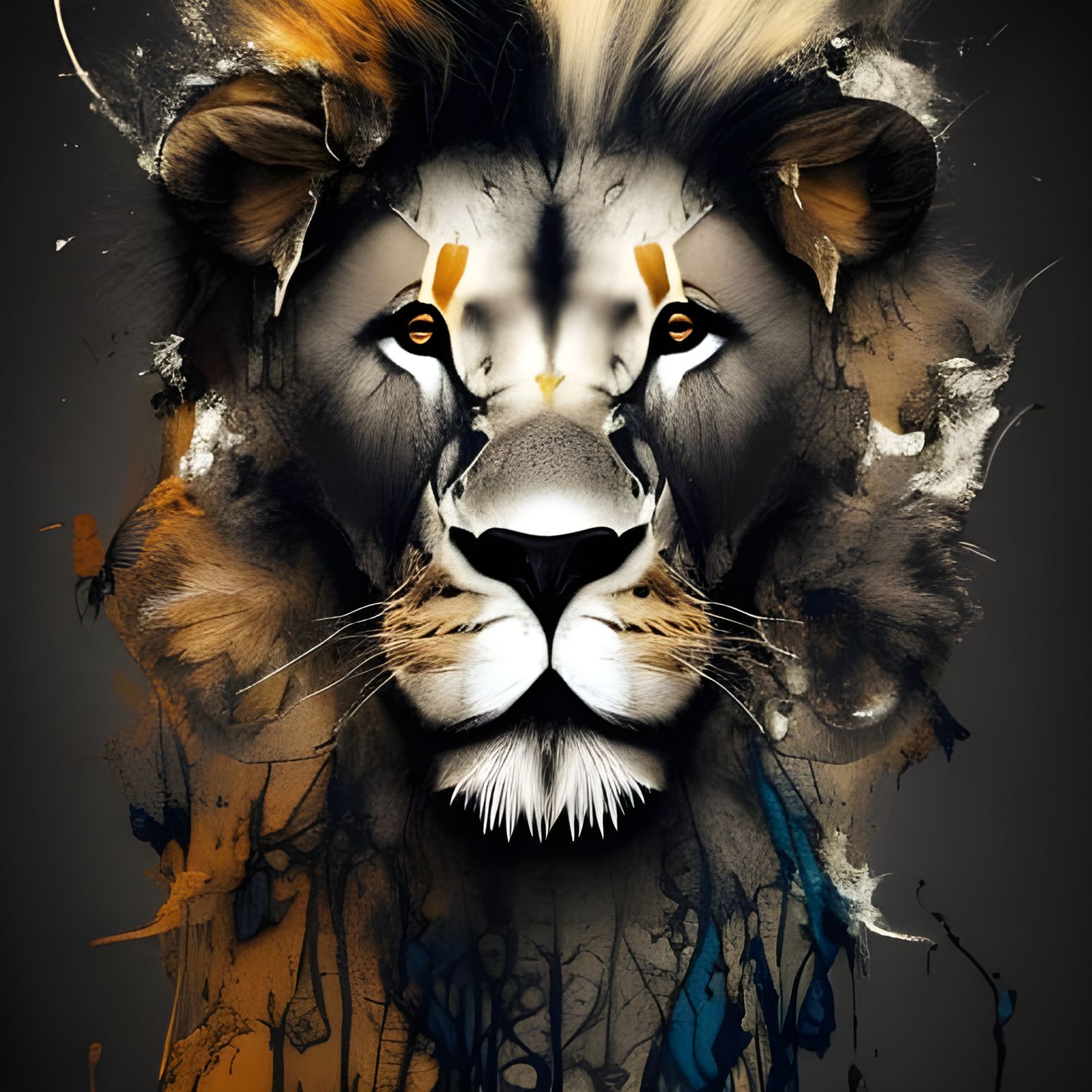 Lion Portrait in Inkblot Oil Painting Style