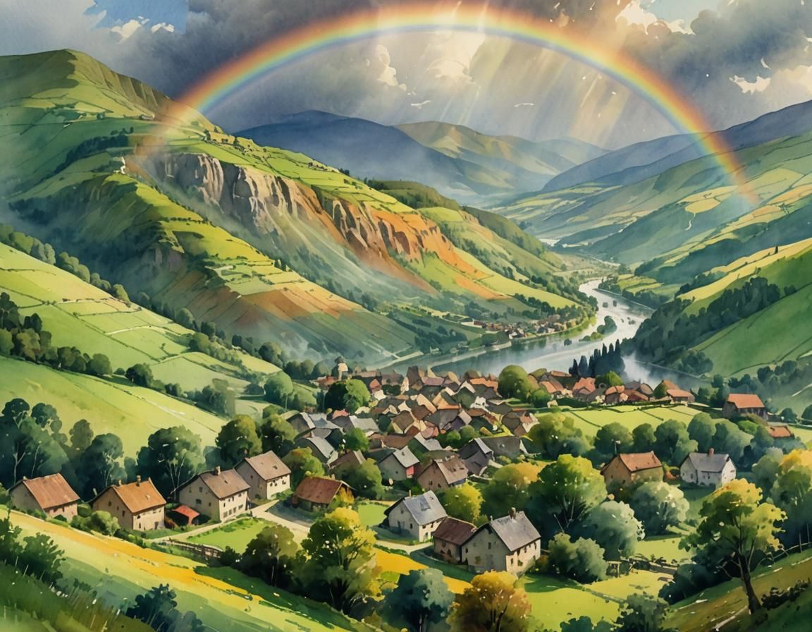 A Rainbow Over Rolling Green Hills