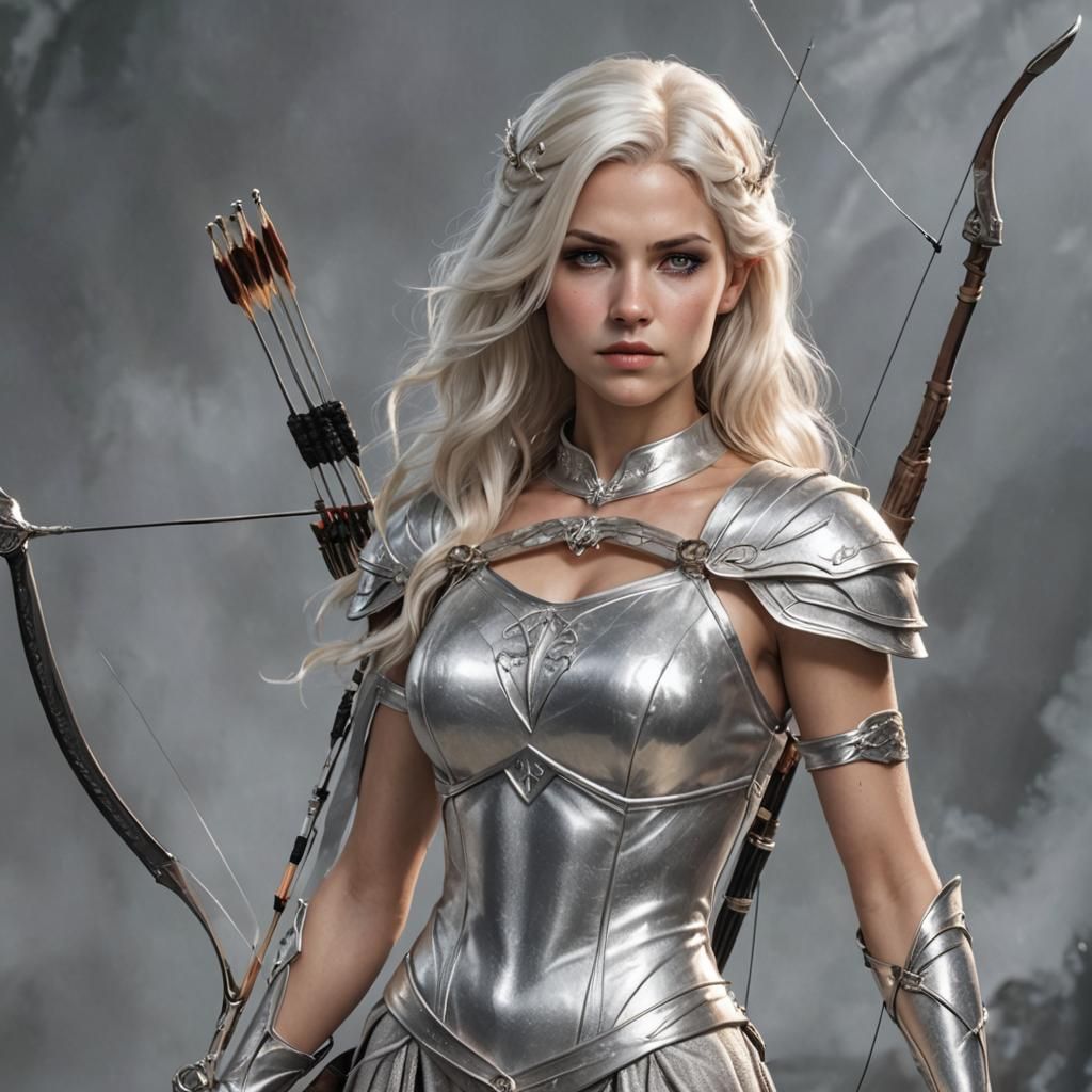 Platinum Blonde Archer in Silver Dress