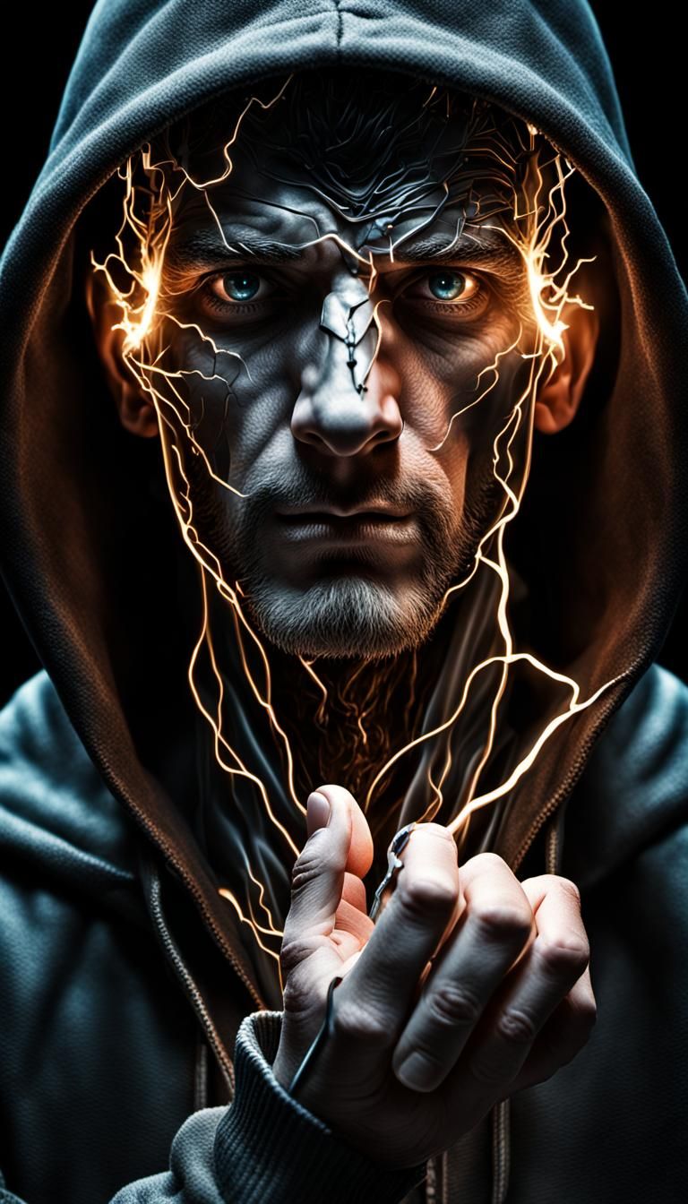 Hooded Figure with Electrical Power in 3D