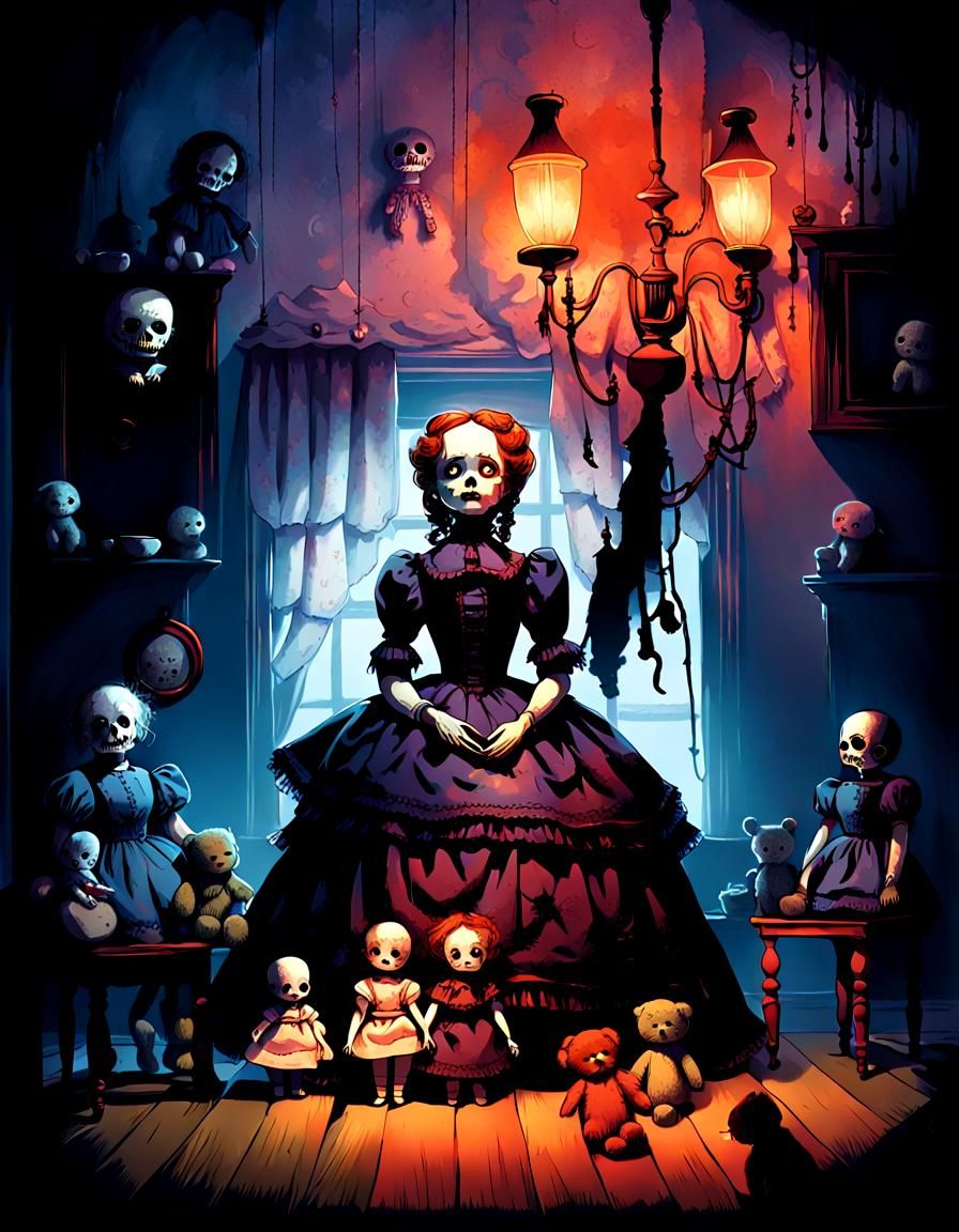 Creepy Victorian Doll in Haunted Children's Room