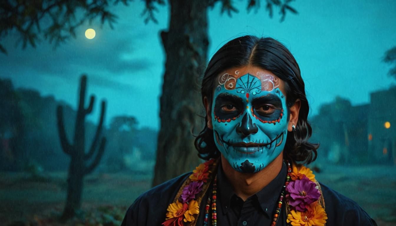 Man with Día de los Muertos Face Paint