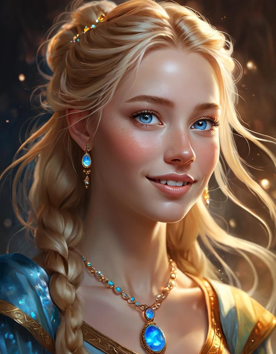 Ethereal Norse Goddess in Whimsical Digital Portrait
