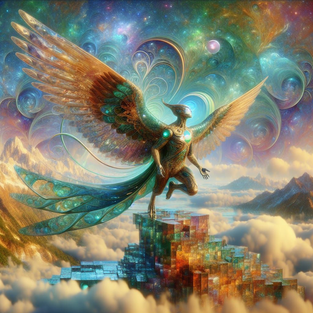 Anthropomorphic Chrysocolla Sculpture Soaring in Hyperborean...