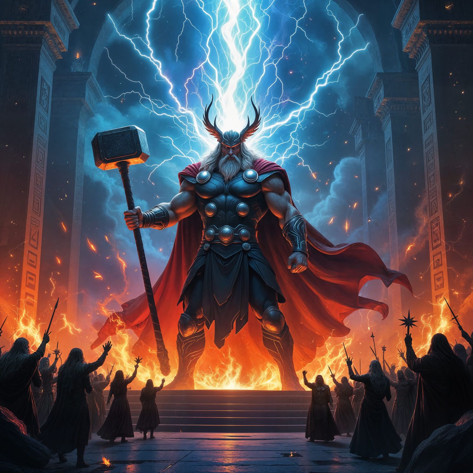 Thor in Valhalla: Colossal Deity in Digital Art
