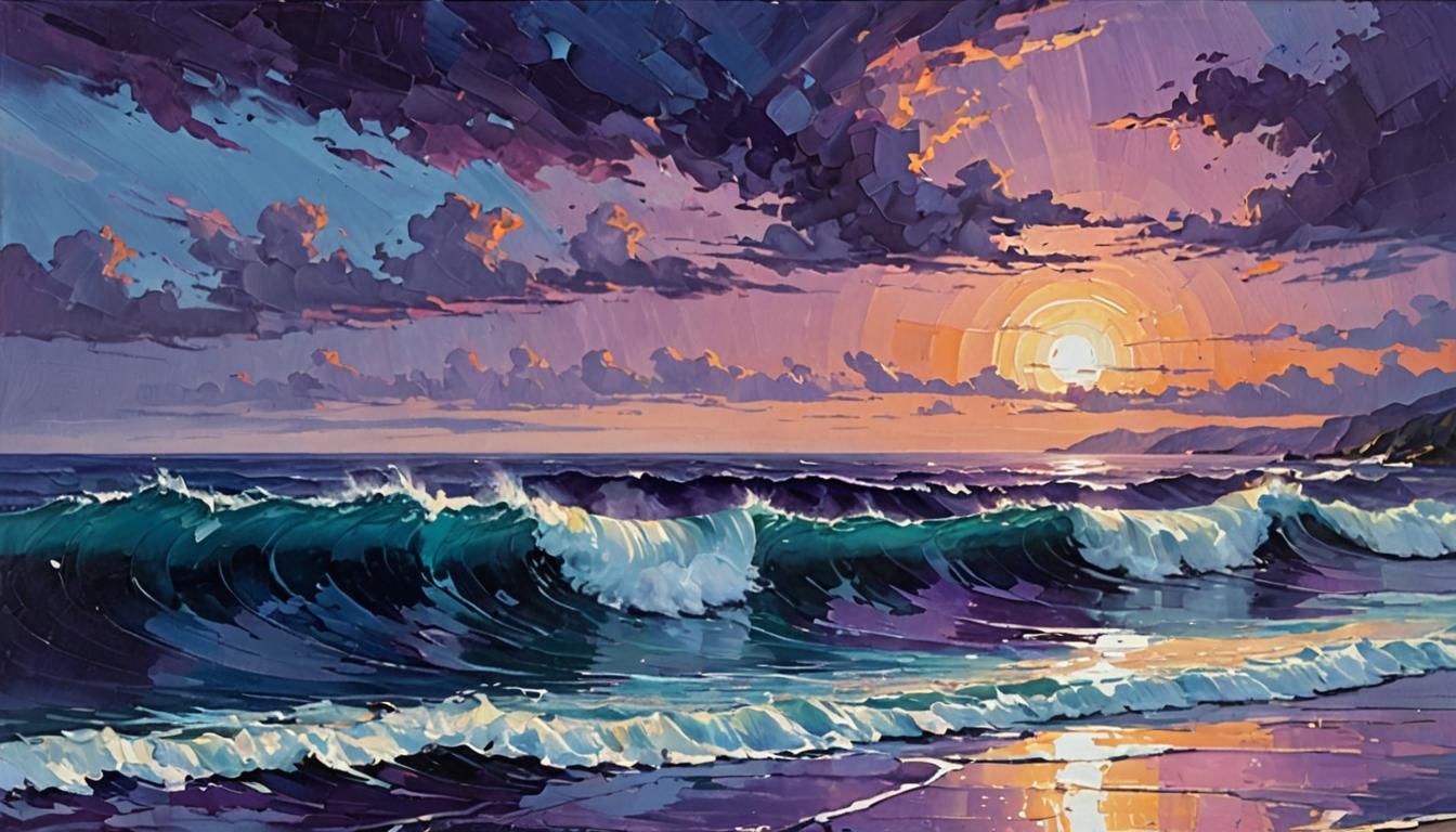 Palette Knife Painting of Ocean with Bold Colors